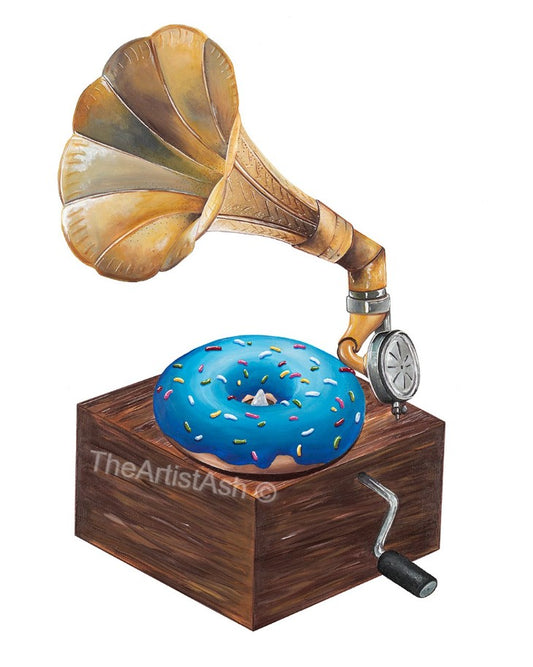 Classic Record Player Donut Print